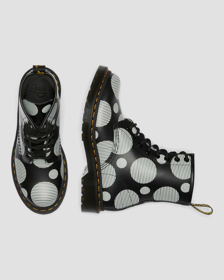 schwarze dr. martens 1460 polka dot glatte damen-schnürstiefel
