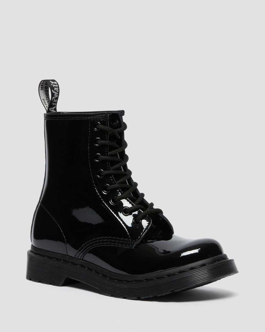 schwarze dr. martens 1460 mono lackleder-schnürstiefel für damen.