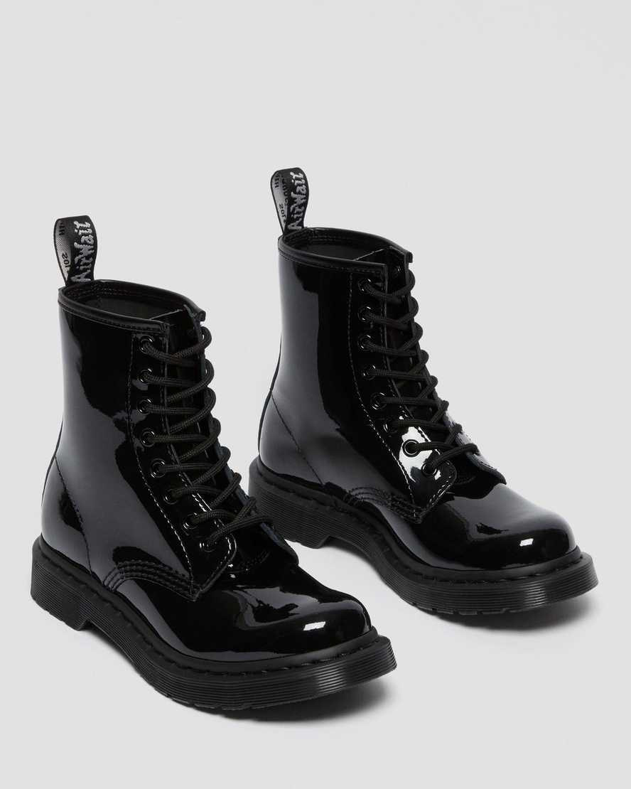 schwarze dr. martens 1460 mono lackleder-schnürstiefel für damen.