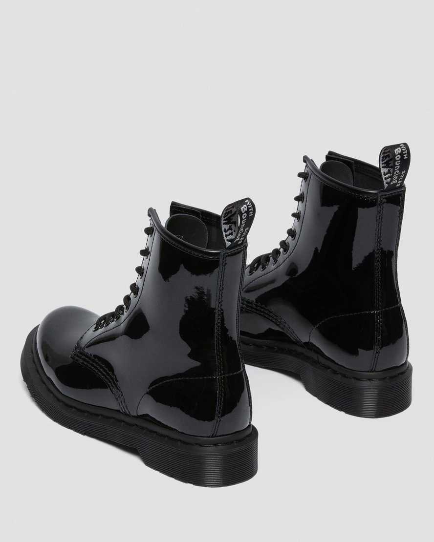 schwarze dr. martens 1460 mono lackleder-schnürstiefel für damen.