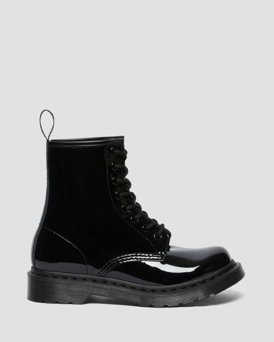 schwarze dr. martens 1460 mono lackleder-schnürstiefel für damen.
