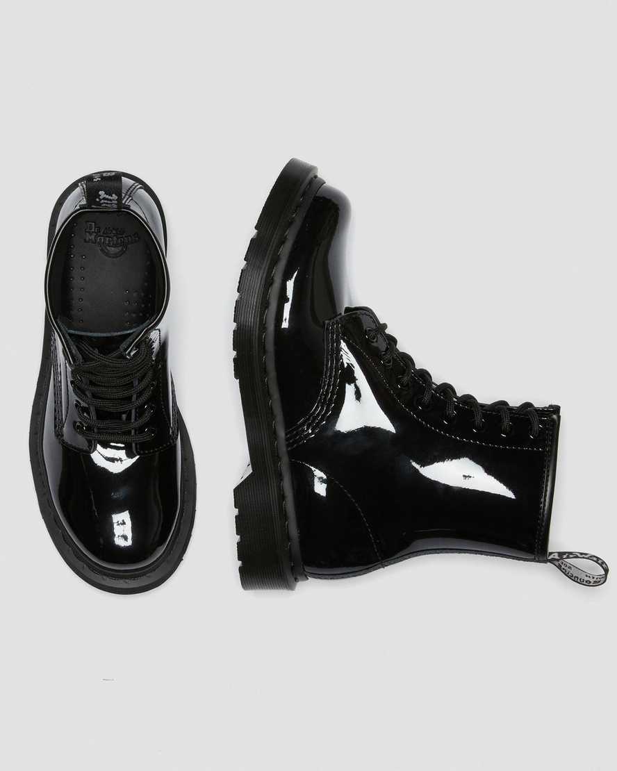 schwarze dr. martens 1460 mono lackleder-schnürstiefel für damen.