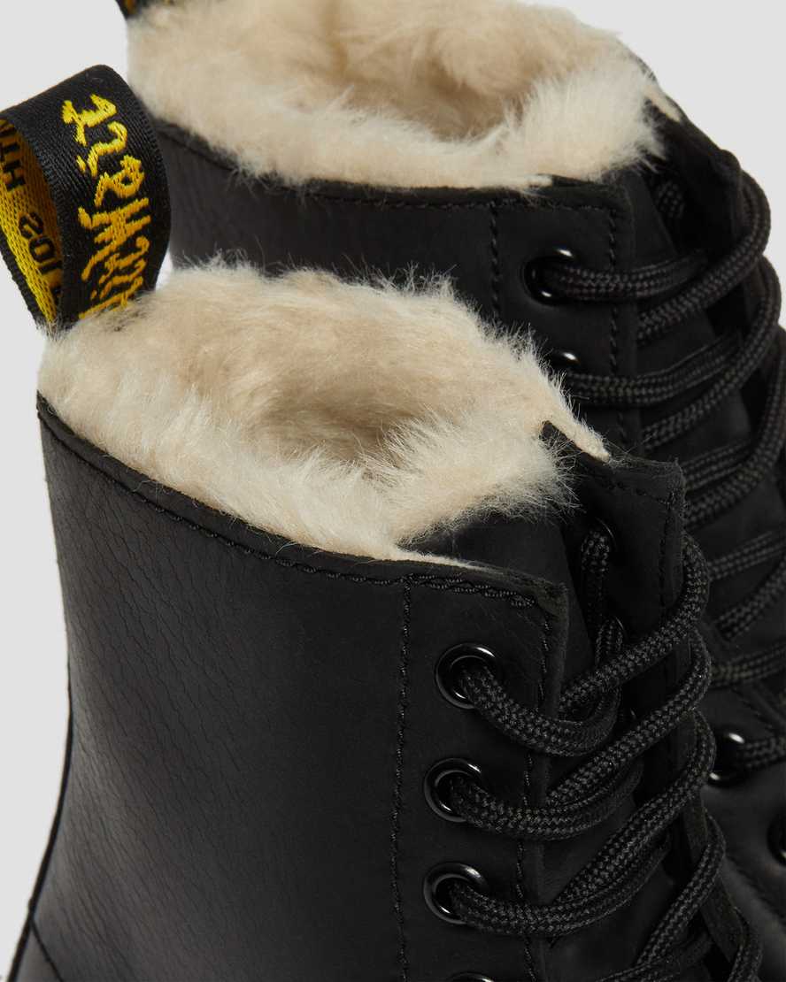 schwarze dr. martens 1460 damen-schnürstiefel mit kunstfellfutter