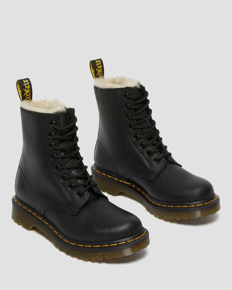 schwarze dr. martens 1460 damen-schnürstiefel mit kunstfellfutter