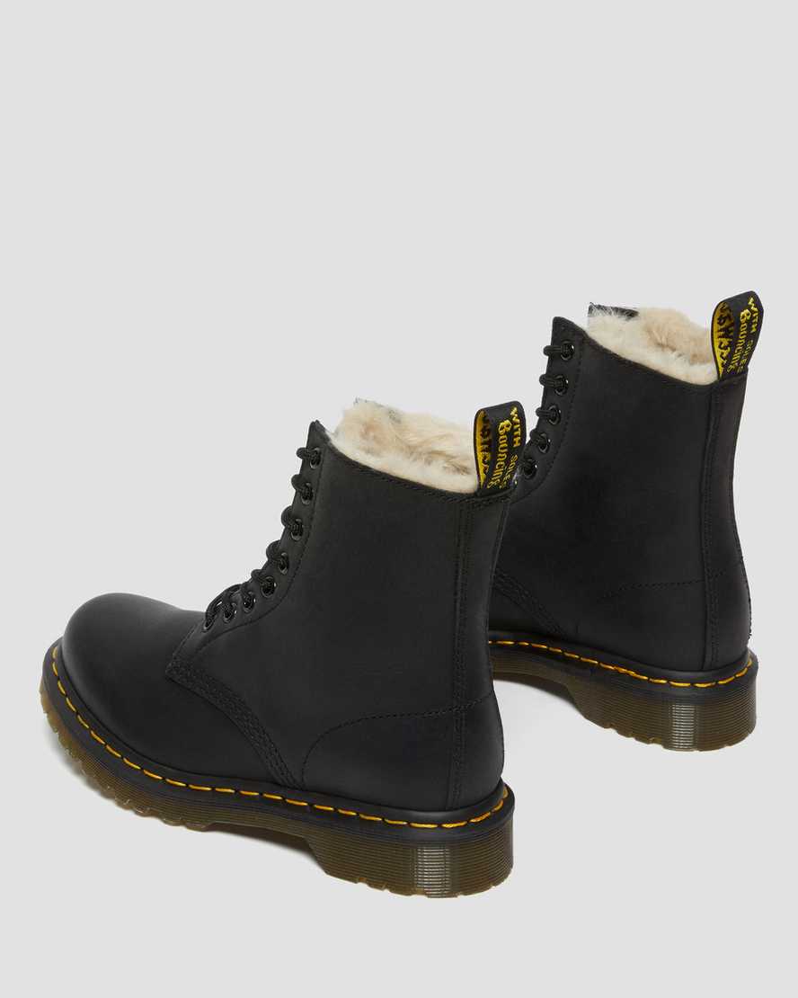 schwarze dr. martens 1460 damen-schnürstiefel mit kunstfellfutter