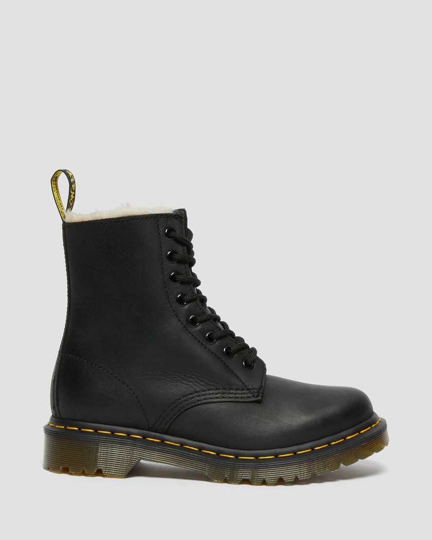 schwarze dr. martens 1460 damen-schnürstiefel mit kunstfellfutter
