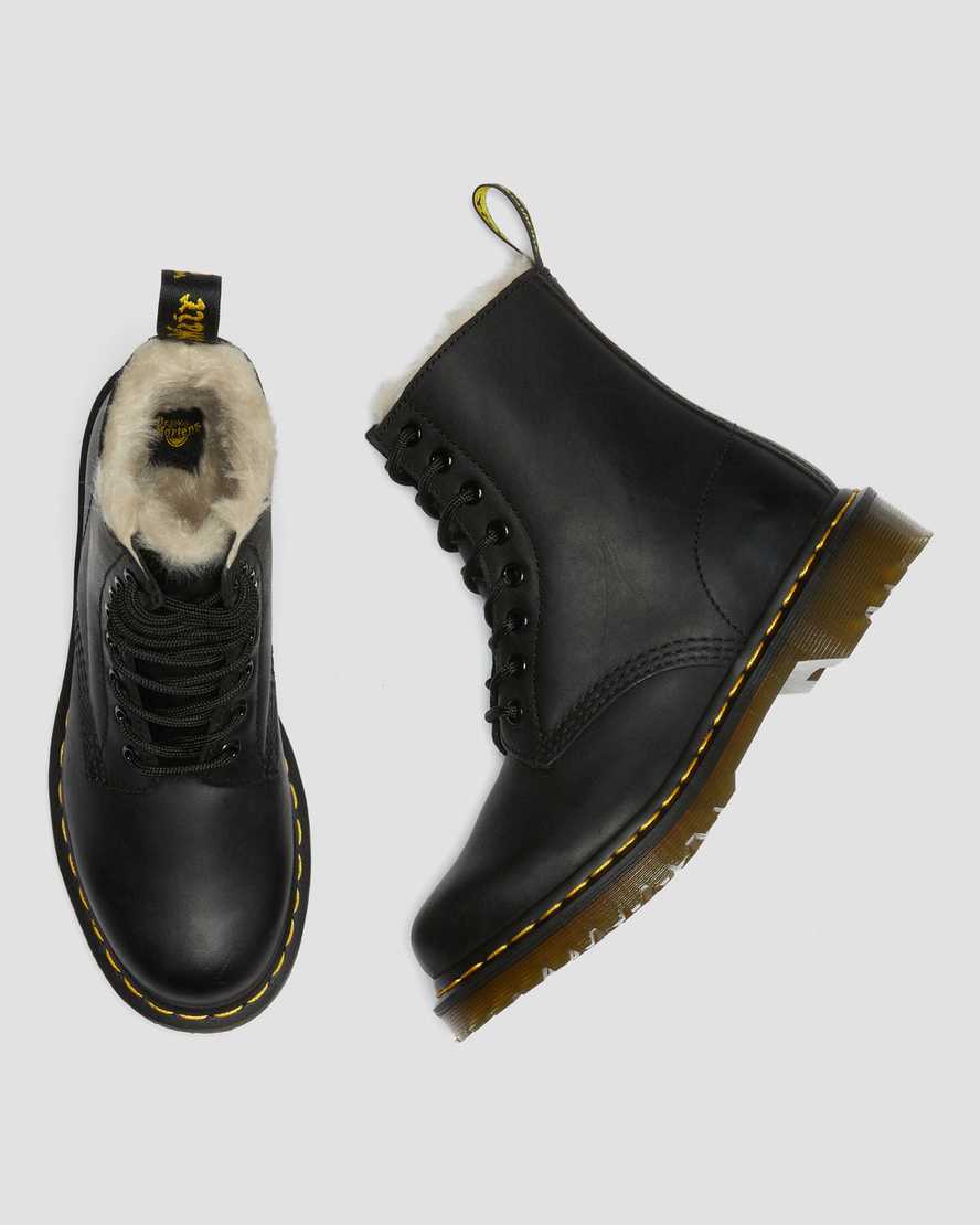schwarze dr. martens 1460 damen-schnürstiefel mit kunstfellfutter