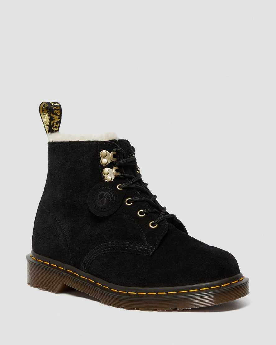 schwarze dr. martens 101 damenstiefel mit shearling-futter