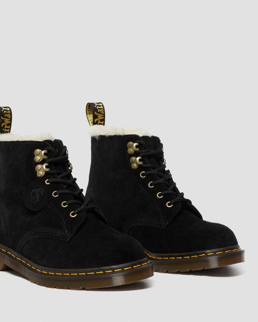 schwarze dr. martens 101 damenstiefel mit shearling-futter