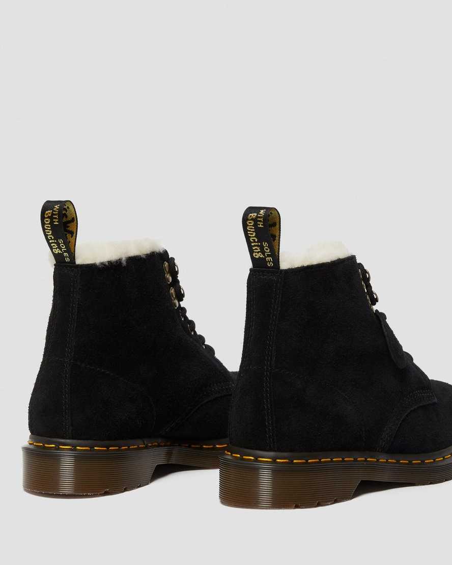 schwarze dr. martens 101 damenstiefel mit shearling-futter