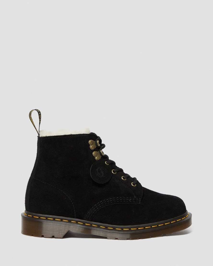 schwarze dr. martens 101 damenstiefel mit shearling-futter