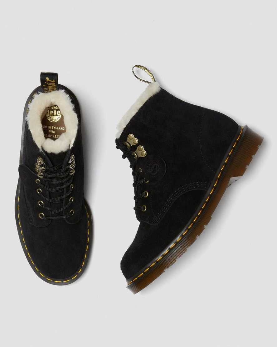 schwarze dr. martens 101 damenstiefel mit shearling-futter