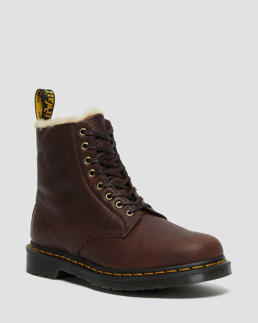 braune dr. martens 1460 pascal damenstiefel mit kunstfellfutter