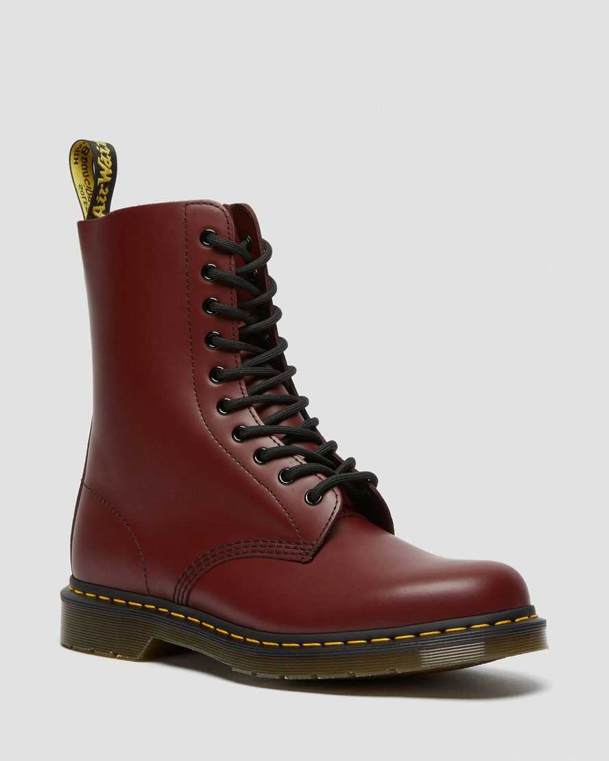 rote dr. martens 1490 smooth damenstiefel mittelhoch