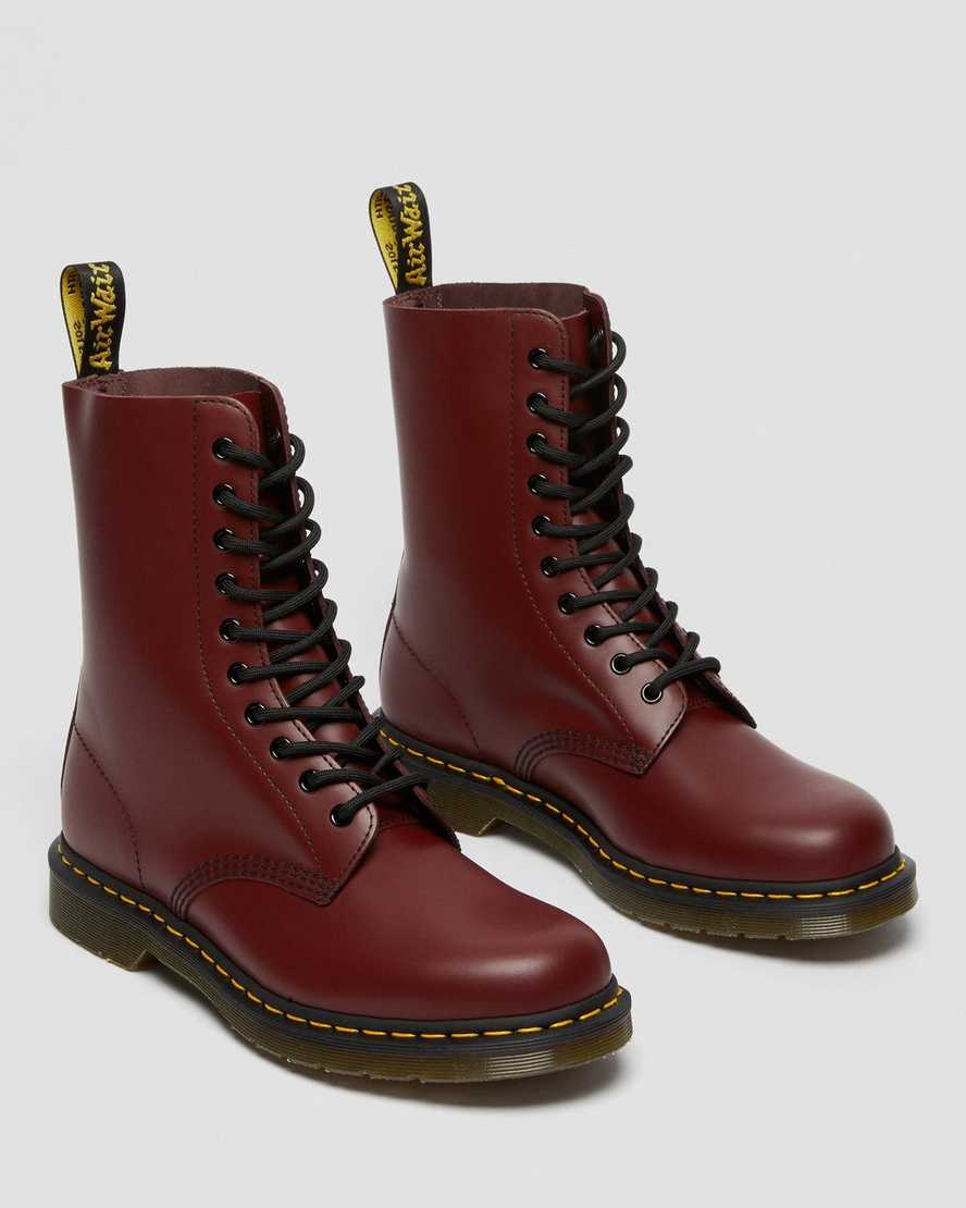rote dr. martens 1490 smooth damenstiefel mittelhoch