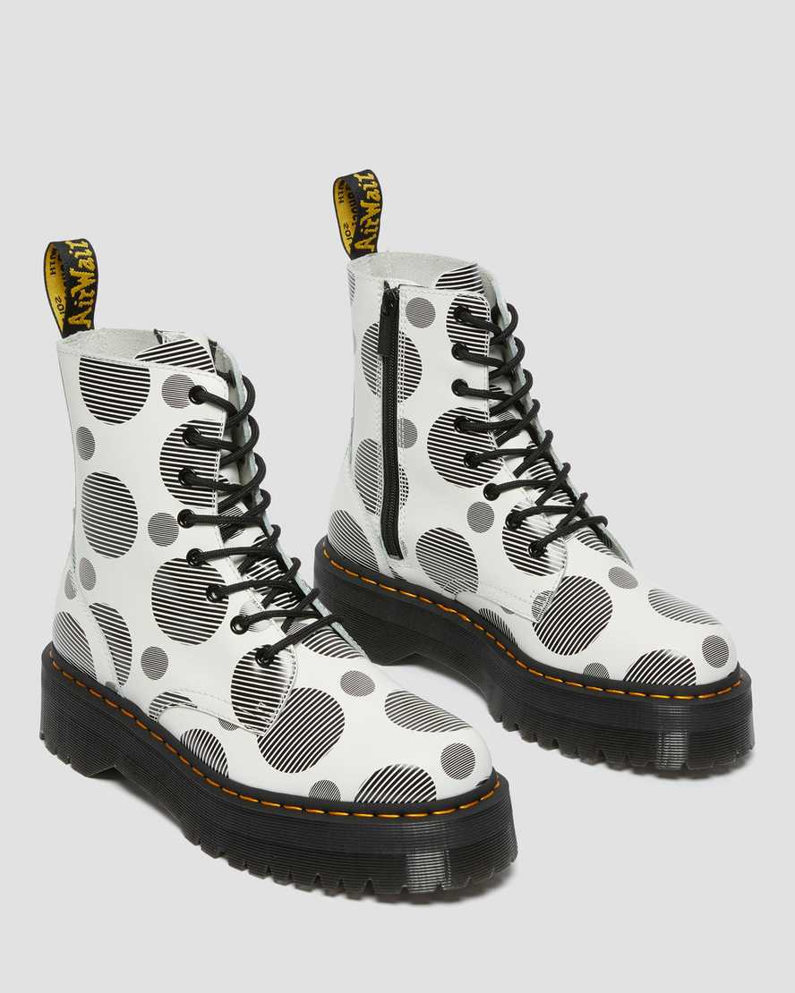 weiße dr. martens jadon polka dot glatte damen-plateaustiefel