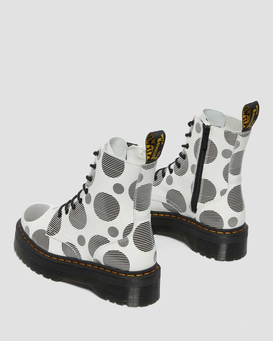 weiße dr. martens jadon polka dot glatte damen-plateaustiefel