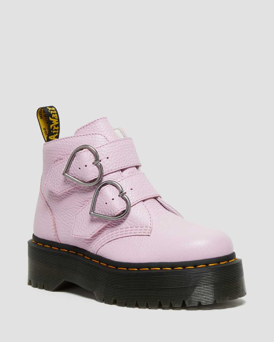 pinkfarbene dr. martens devon heart plateau-stiefel für damen.