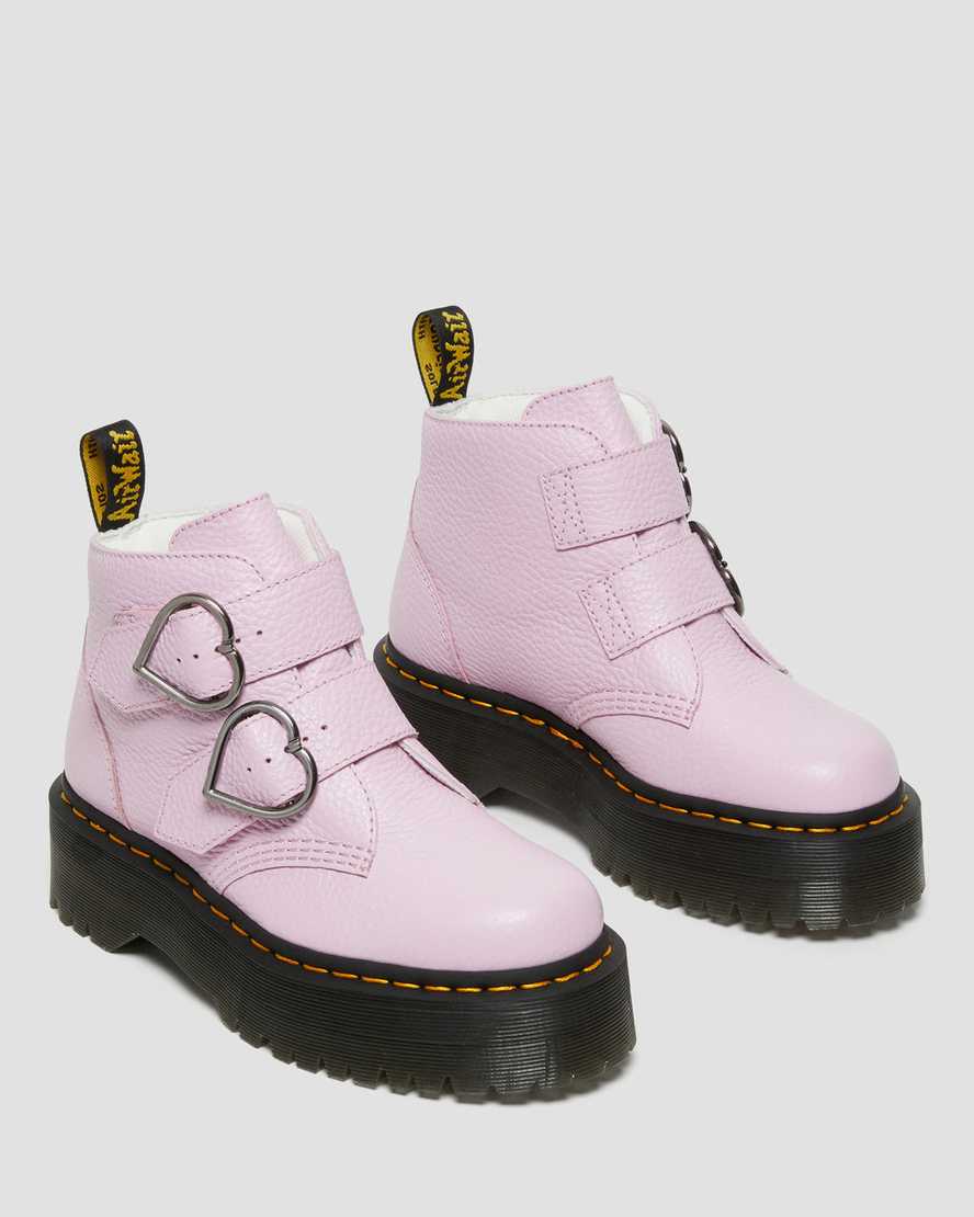 pinkfarbene dr. martens devon heart plateau-stiefel für damen.