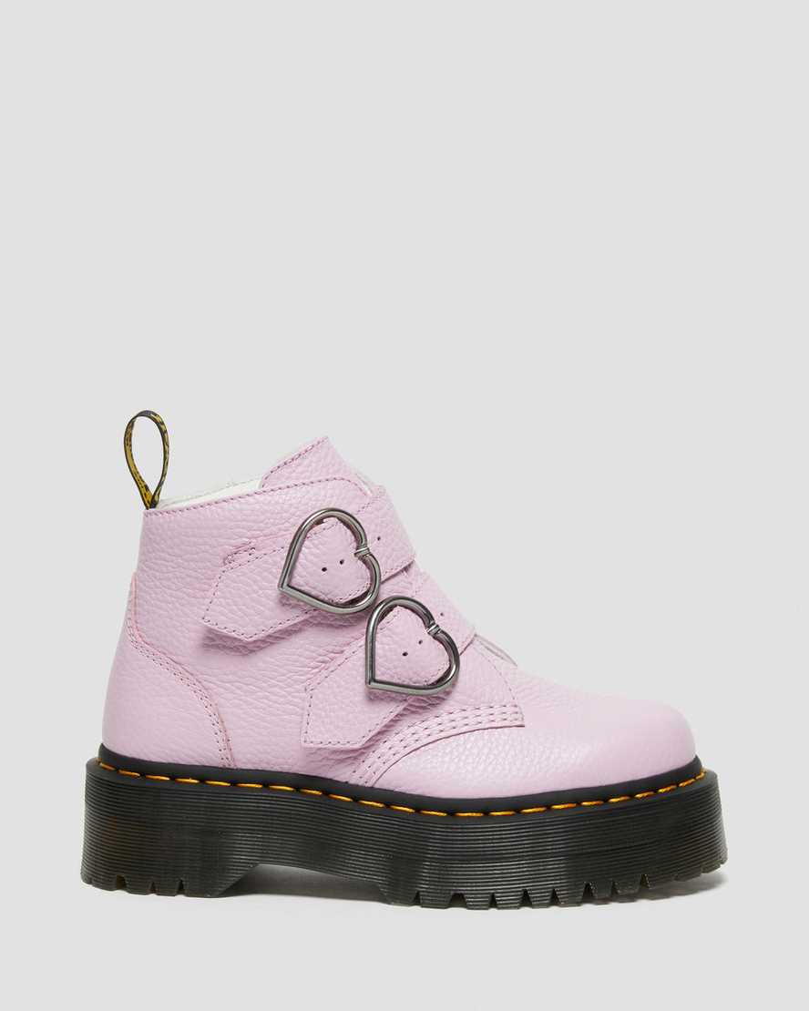 pinkfarbene dr. martens devon heart plateau-stiefel für damen.