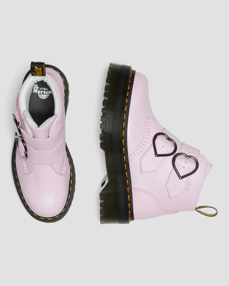 pinkfarbene dr. martens devon heart plateau-stiefel für damen.