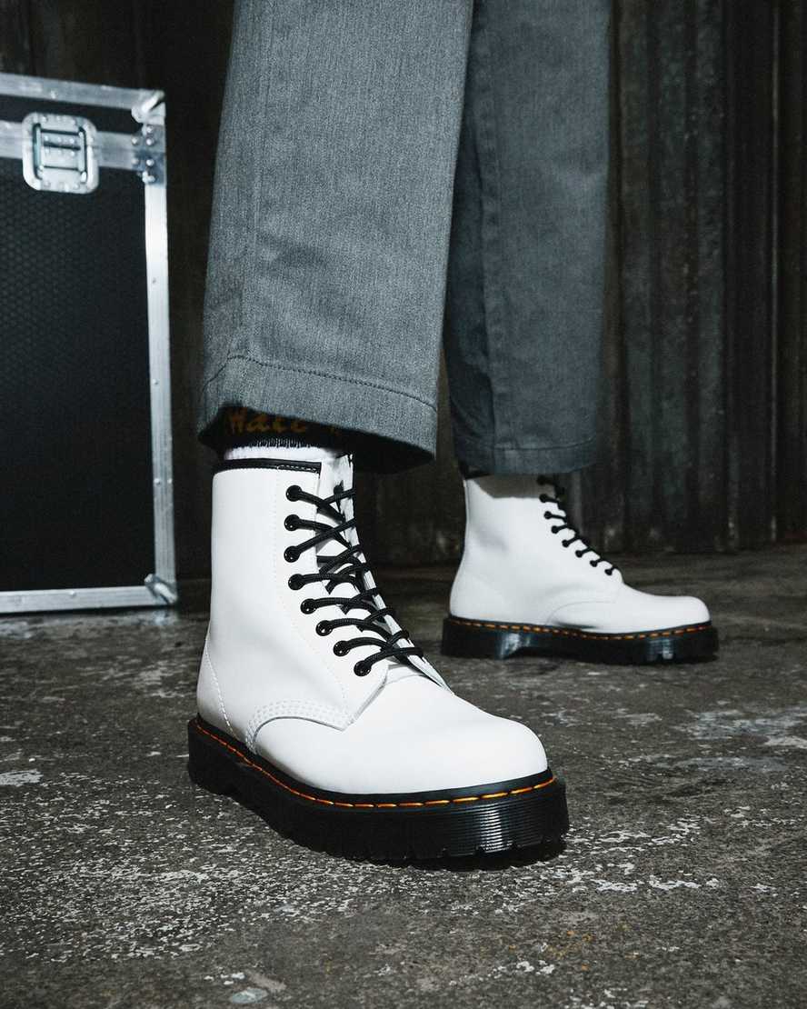 weiße dr. martens 1460 bex smooth damen-plateaustiefel