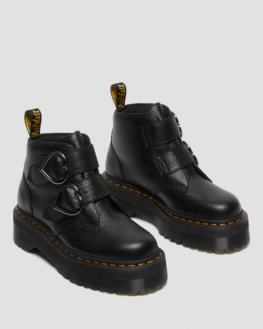 schwarze dr. martens devon heart damen-plateaustiefel