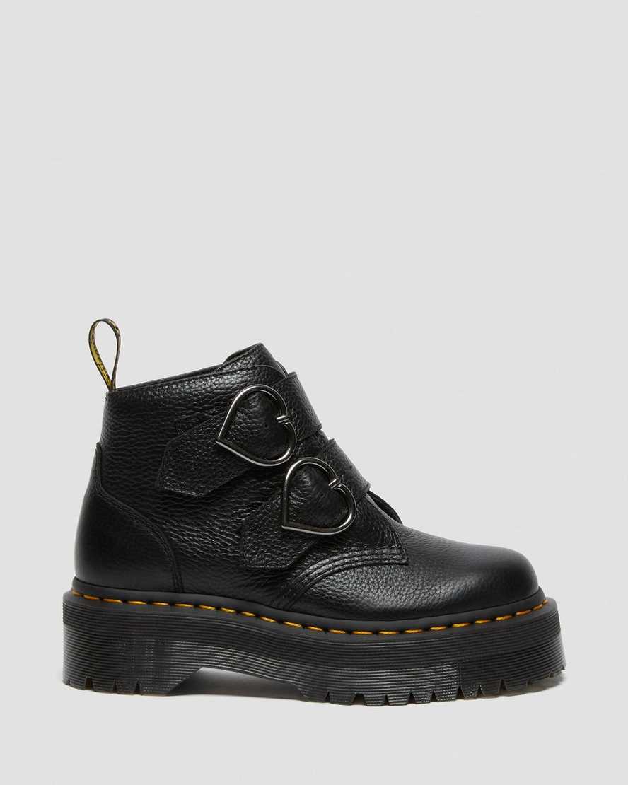 schwarze dr. martens devon heart damen-plateaustiefel