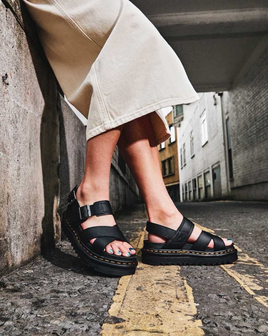 schwarze dr. martens voss ii damen-riemensandalen