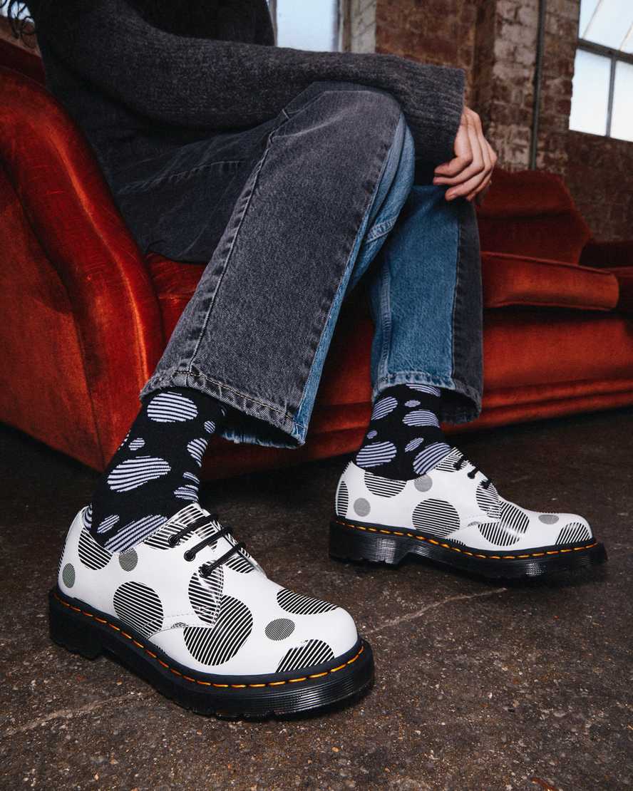 weiße und schwarze dr. martens 1461 polka dot glatte damen-oxfordschuhe