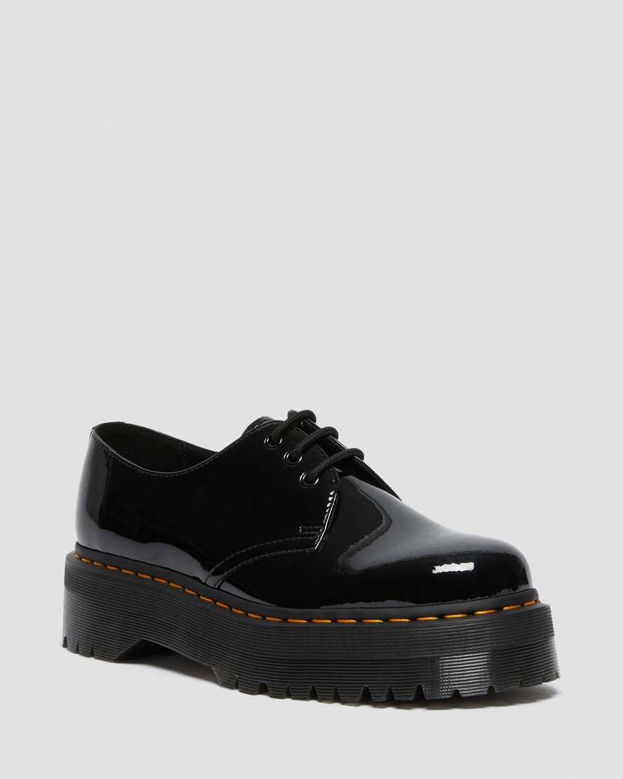 schwarze dr. martens 1461 lack-plateau-damenschuhe