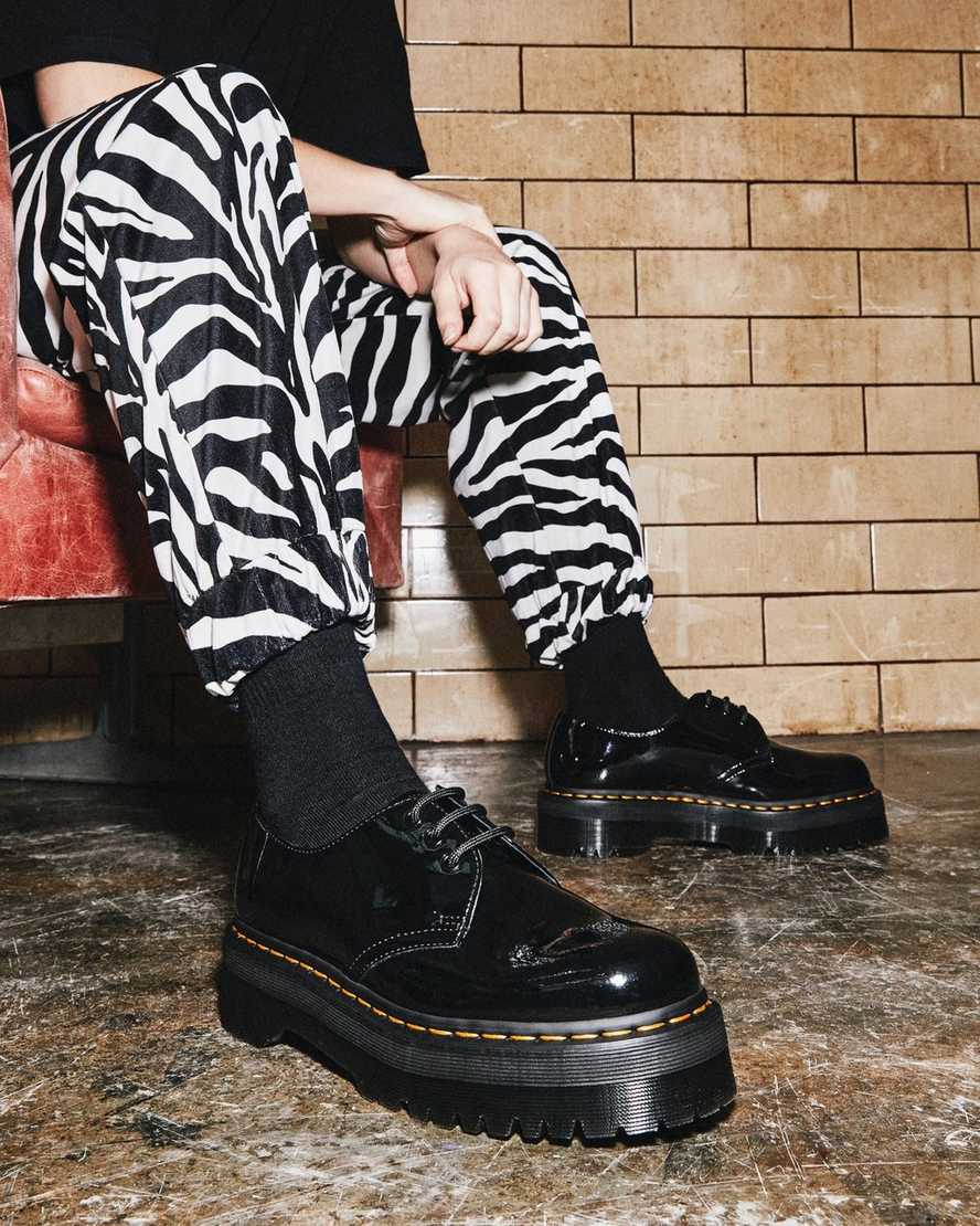 schwarze dr. martens 1461 lack-plateau-damenschuhe