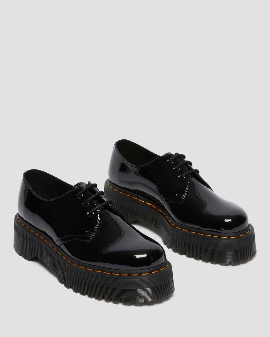 schwarze dr. martens 1461 lack-plateau-damenschuhe