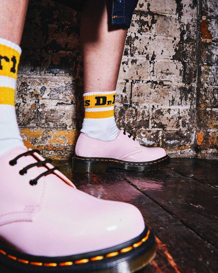pinkfarbene dr. martens 1461 lack-damenschuhe oxford