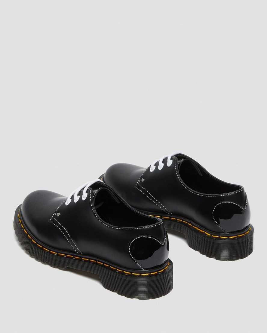 schwarze dr. martens 1461 hearts glatt- und lackleder damen-oxfordschuhe