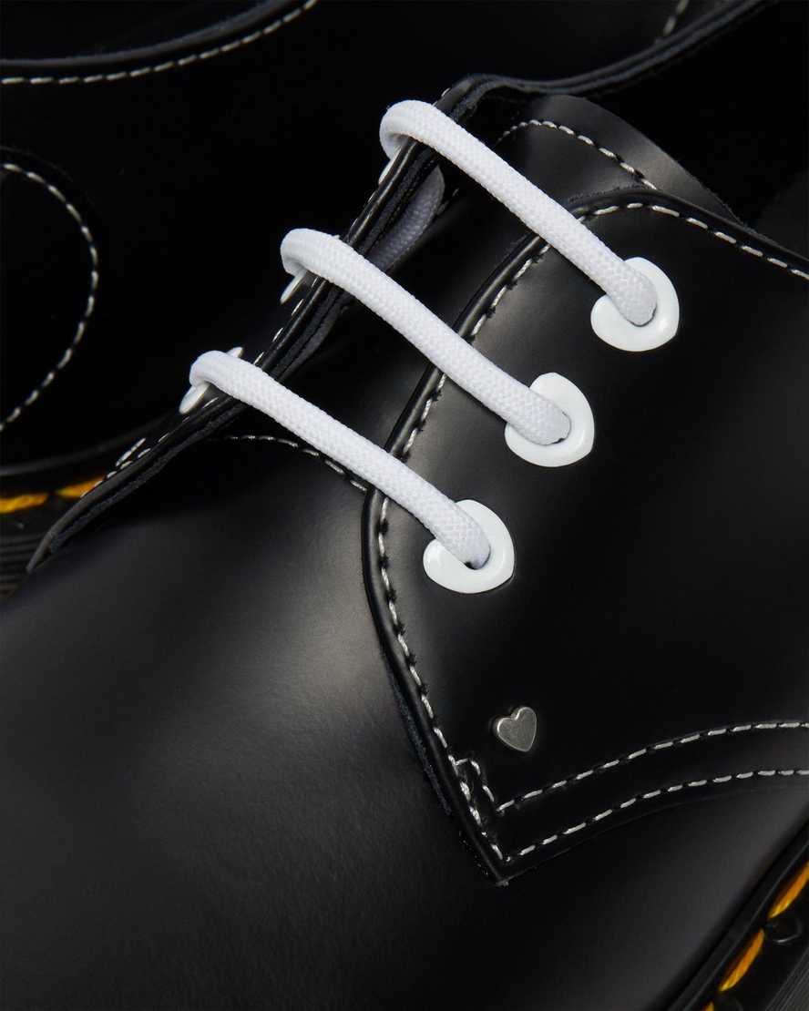 schwarze dr. martens 1461 hearts glatt- und lackleder damen-oxfordschuhe