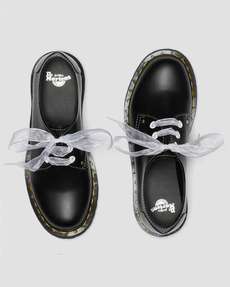schwarze dr. martens 1461 hearts glatt- und lackleder damen-oxfordschuhe