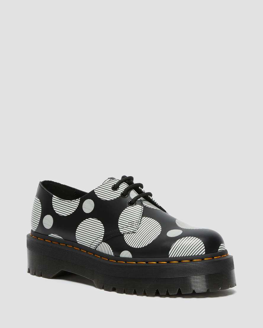 schwarze dr. martens 1461 polka dot smooth damen-plateauschuhe