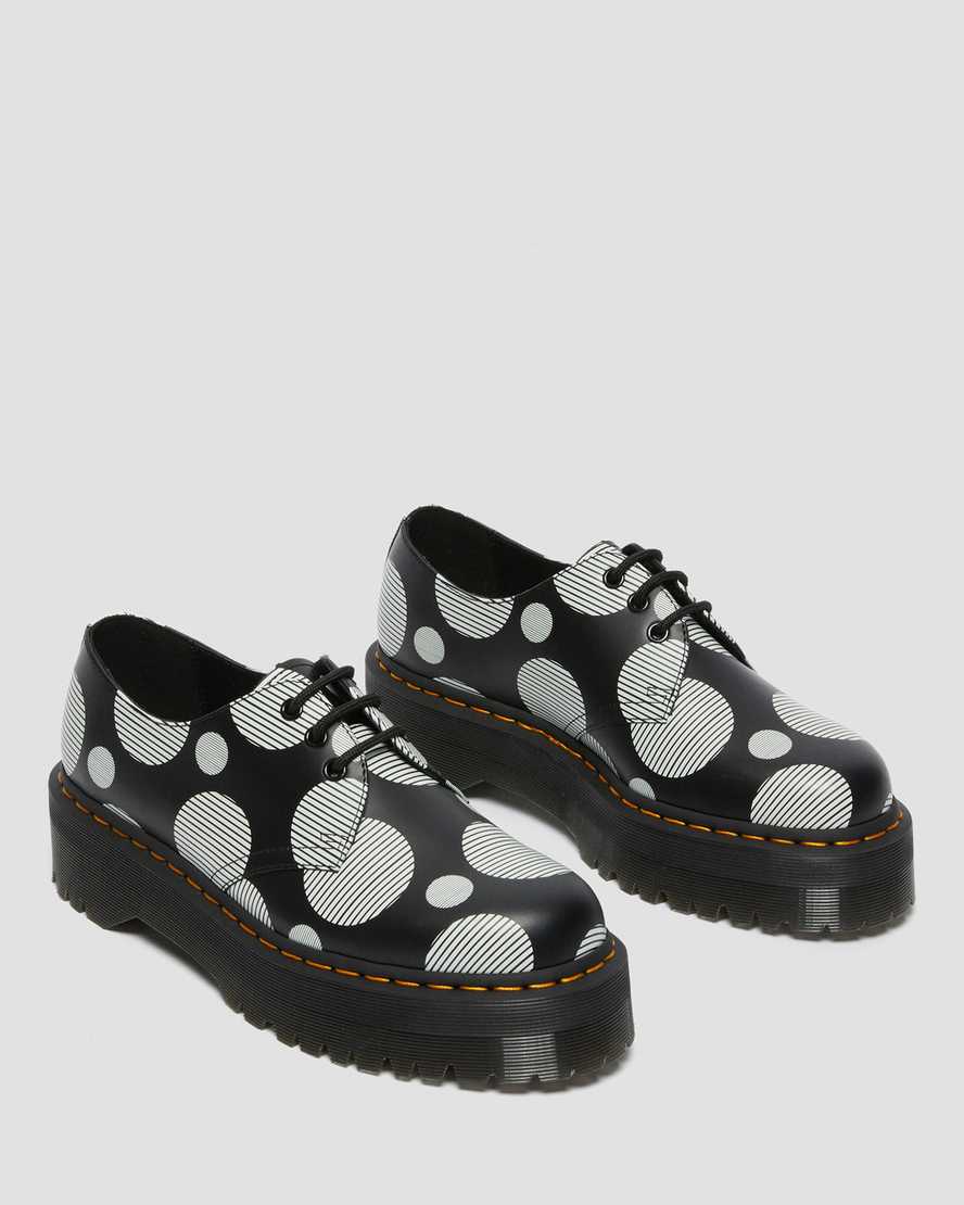 schwarze dr. martens 1461 polka dot smooth damen-plateauschuhe